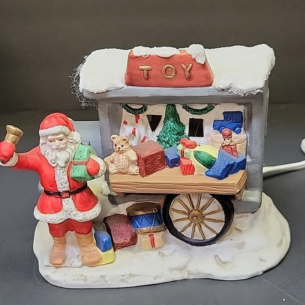 Russ Old Fashioned Christmas Porcelain Collection Electric santa/wagon.‎